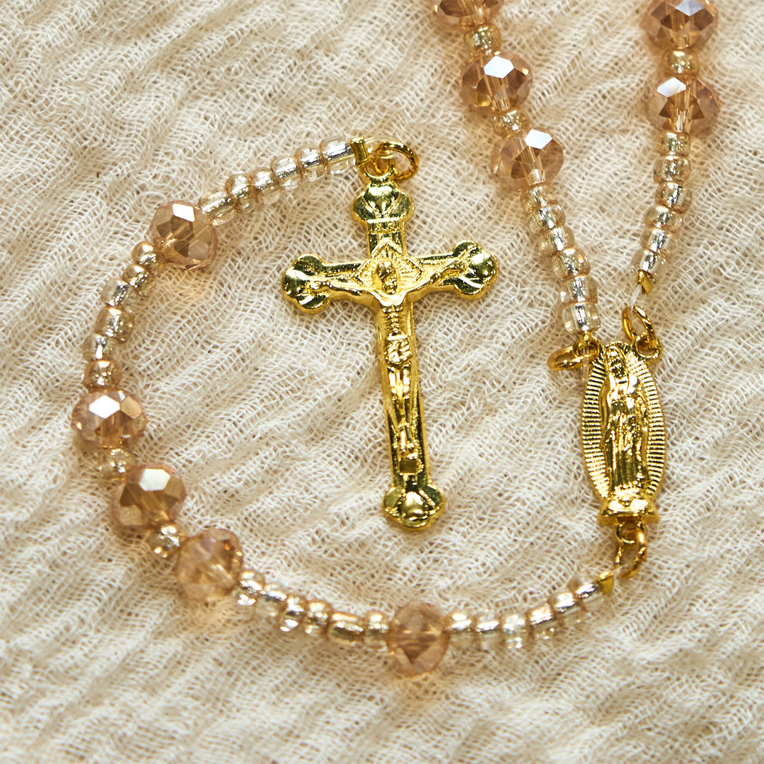 Christianartworkshop Champagne Crystal Our Lady of Guadalupe Rosary: A Divine Sparkle - image 1
