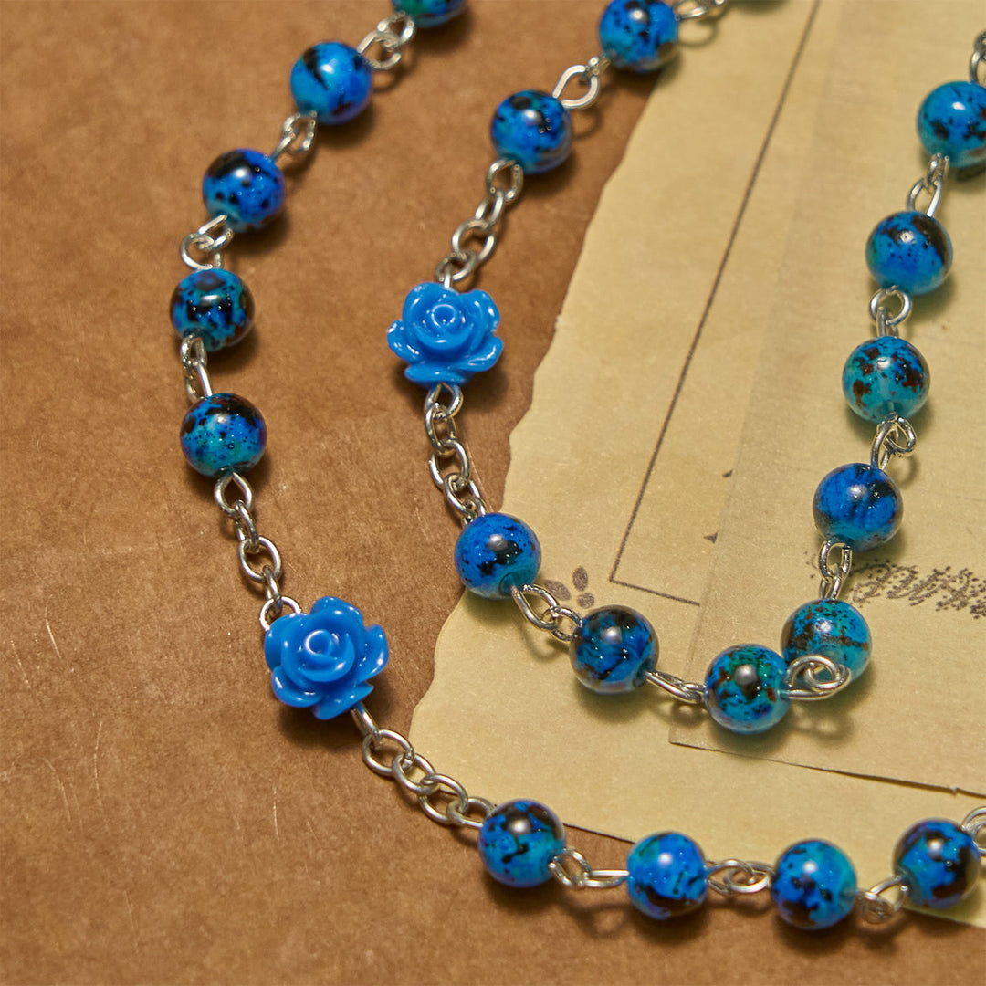 Christianartworkshop Royal Blue Stone Beads Rose of Miraculous Medal & Crucifix Prayer Rosary - image 4