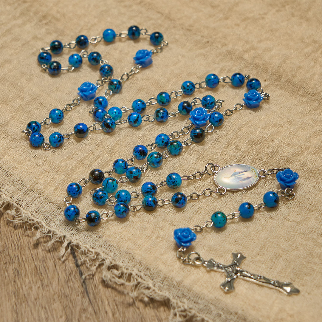 Christianartworkshop Royal Blue Stone Beads Rose of Miraculous Medal & Crucifix Prayer Rosary - image 5