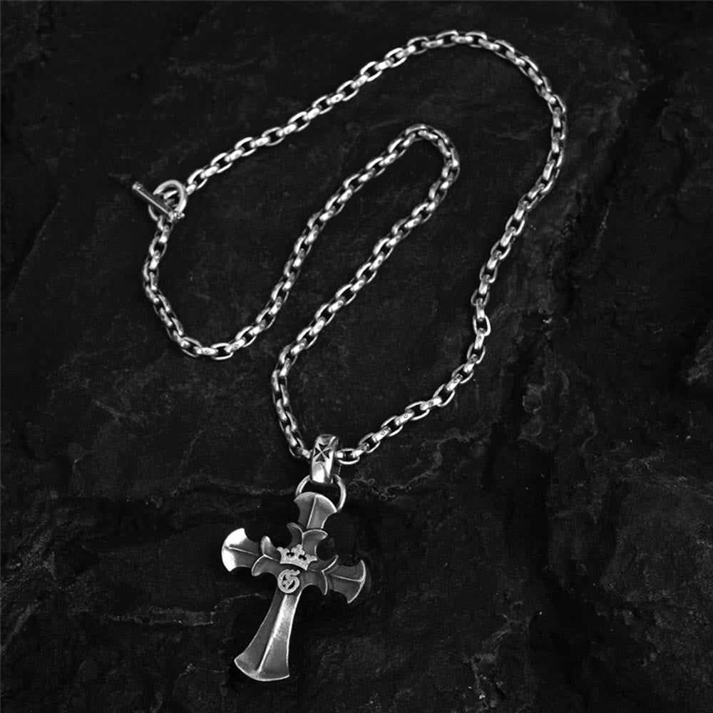 Christianartworkshop 925 Sterling Silver Vintage Cross with Crown Necklace: A Timeless Token of Religious Devotion - image 1