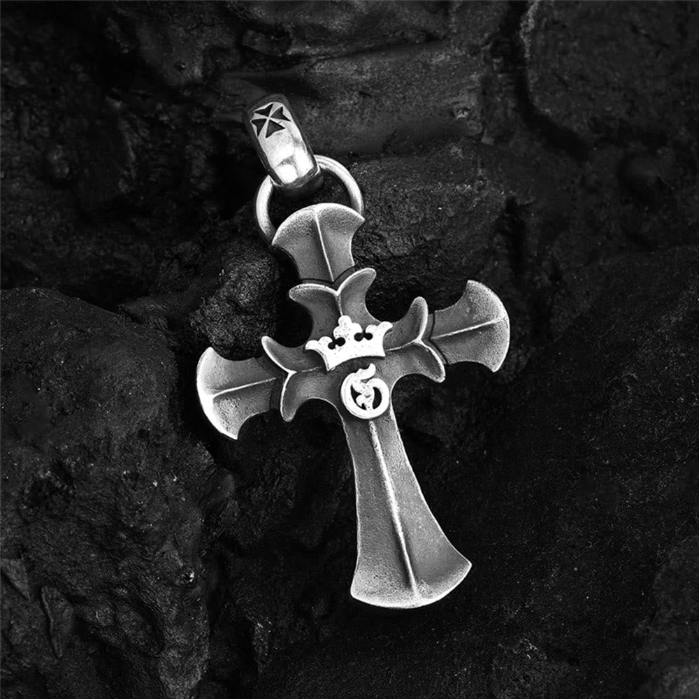 Christianartworkshop 925 Sterling Silver Vintage Cross with Crown Necklace: A Timeless Token of Religious Devotion - image 1