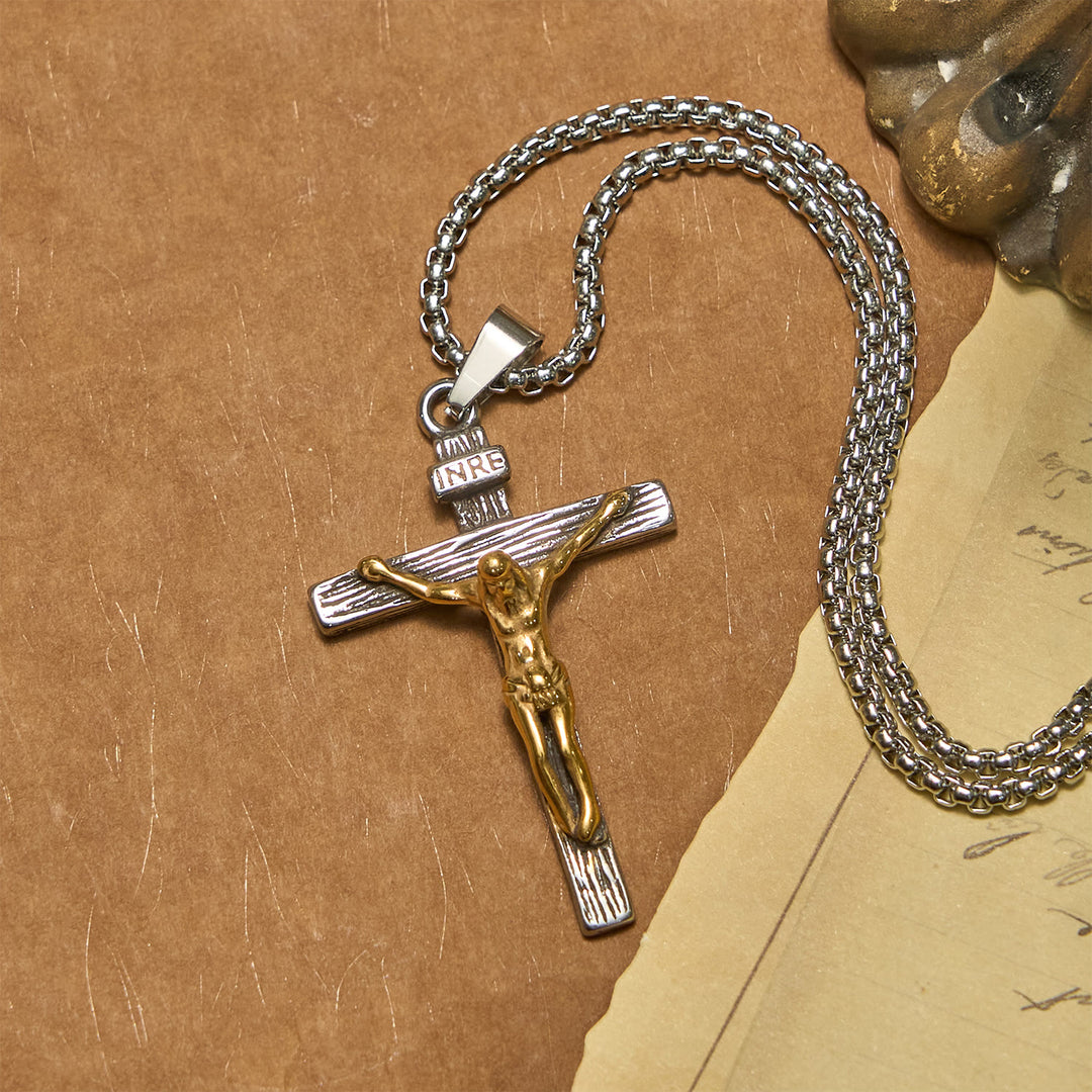 Christianartworkshop 3color Crucifix Pendant Necklace: Divine Amulet of Faith - Silver-golden - image 1