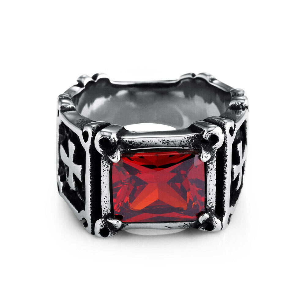 Christianartworkshop Red & Black Gemstone Cross - Embellished Couple Ring: A Symbol of Faith and Style - image 15