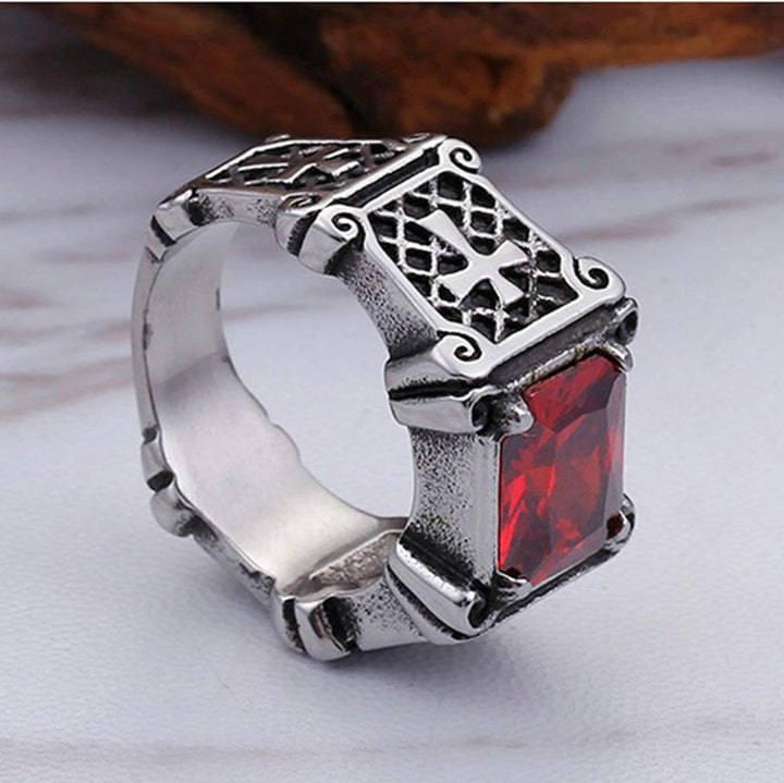 Christianartworkshop Red & Black Gemstone Cross - Embellished Couple Ring: A Symbol of Faith and Style - image 11