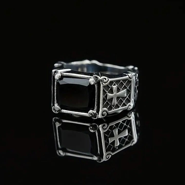 Christianartworkshop Red & Black Gemstone Cross - Embellished Couple Ring: A Symbol of Faith and Style - image 10