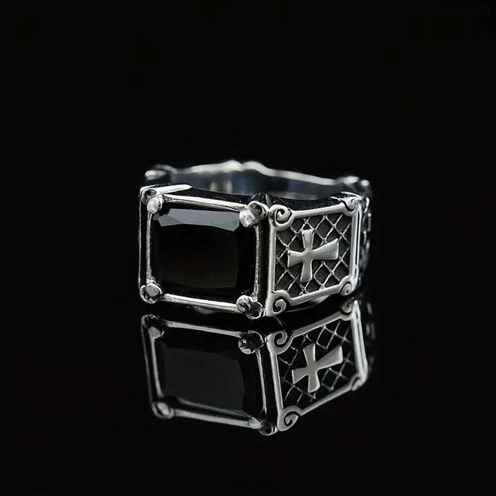 Christianartworkshop Red & Black Gemstone Cross - Embellished Couple Ring: A Symbol of Faith and Style - image 10