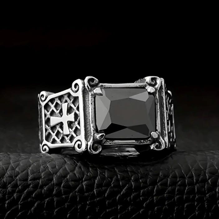Christianartworkshop Red & Black Gemstone Cross - Embellished Couple Ring: A Symbol of Faith and Style - image 4