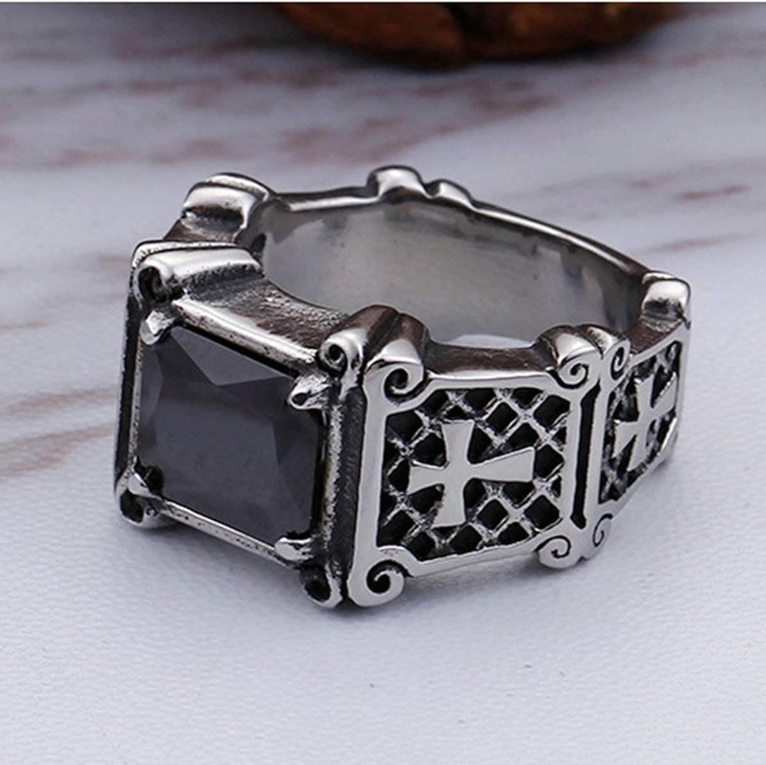 Christianartworkshop Red & Black Gemstone Cross - Embellished Couple Ring: A Symbol of Faith and Style - image 13