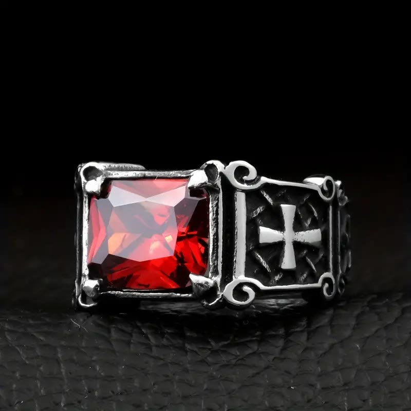 Christianartworkshop Red & Black Gemstone Cross - Embellished Couple Ring: A Symbol of Faith and Style - image 8