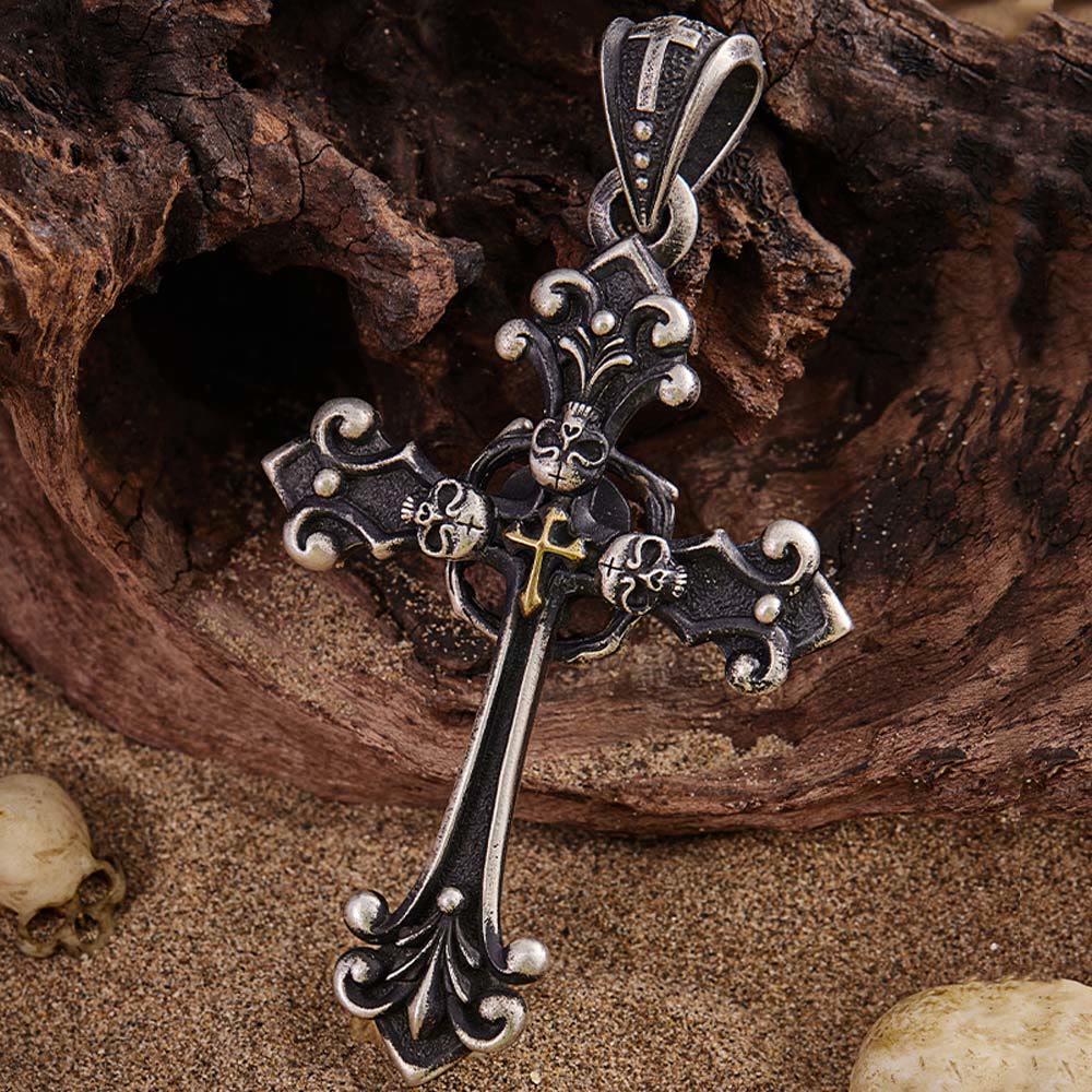 Christianartworkshop Vintage Holy Cross with Skull Necklace: A Profound Symbol of Faith's Darker Depths - image 0