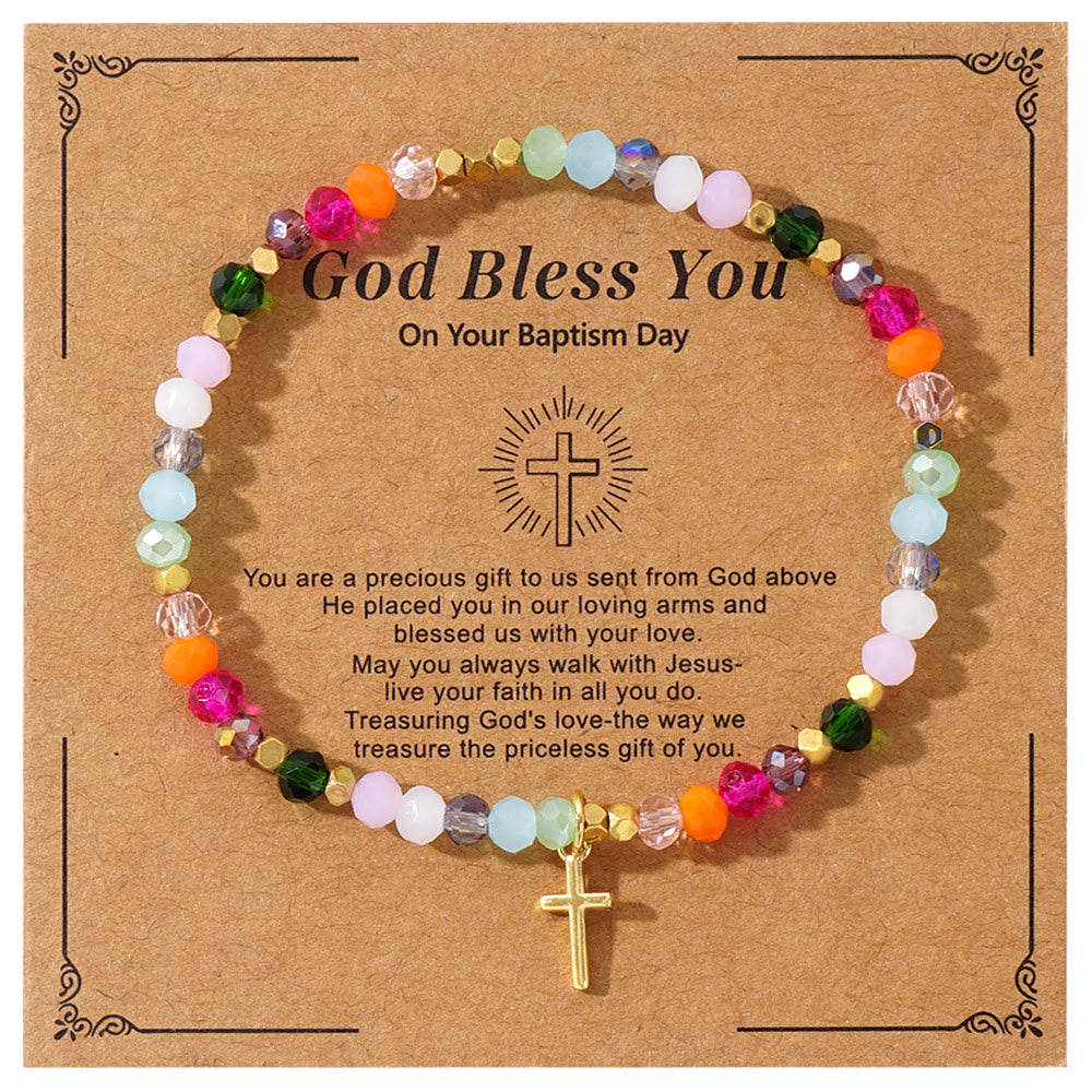 Christianartworkshop Multicolored Crystal Cross Bracelet with Blessed Card: A Vivid Token of Faith - Colorful Cystal - image 1