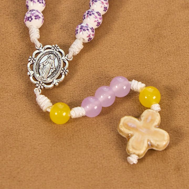 Christianartworkshop Miraculous Medal & Cross of 8mm Flower Ceramic Beads Handmade Rosary for Holy Prayer - image 6