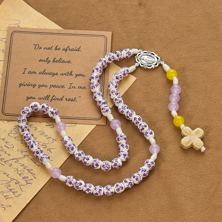 Christianartworkshop Miraculous Medal & Cross of 8mm Flower Ceramic Beads Handmade Rosary for Holy Prayer
