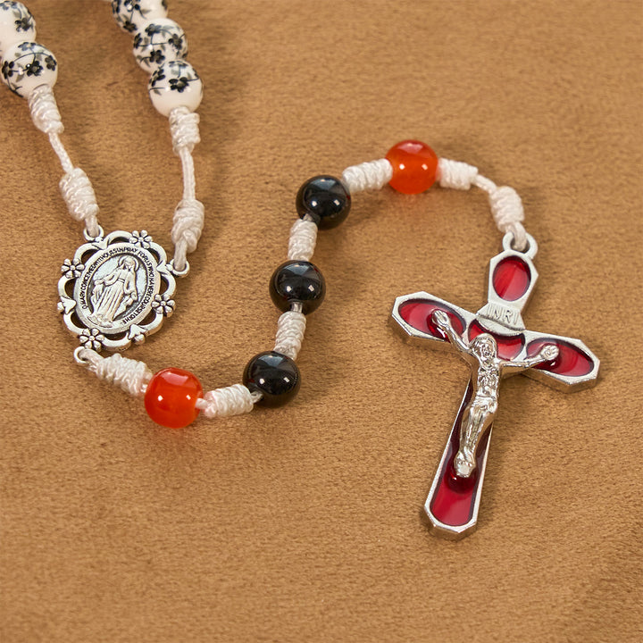 Christianartworkshop Miraculous Medal & Crucifix of 8mm Flower Ceramic Beads Handmade Rosary——Divine Protection Rosary - image 3