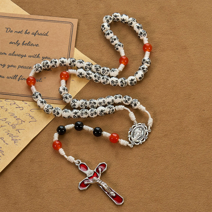 Christianartworkshop Miraculous Medal & Crucifix of 8mm Flower Ceramic Beads Handmade Rosary——Divine Protection Rosary - Miraculous Medal & Cross - image 0