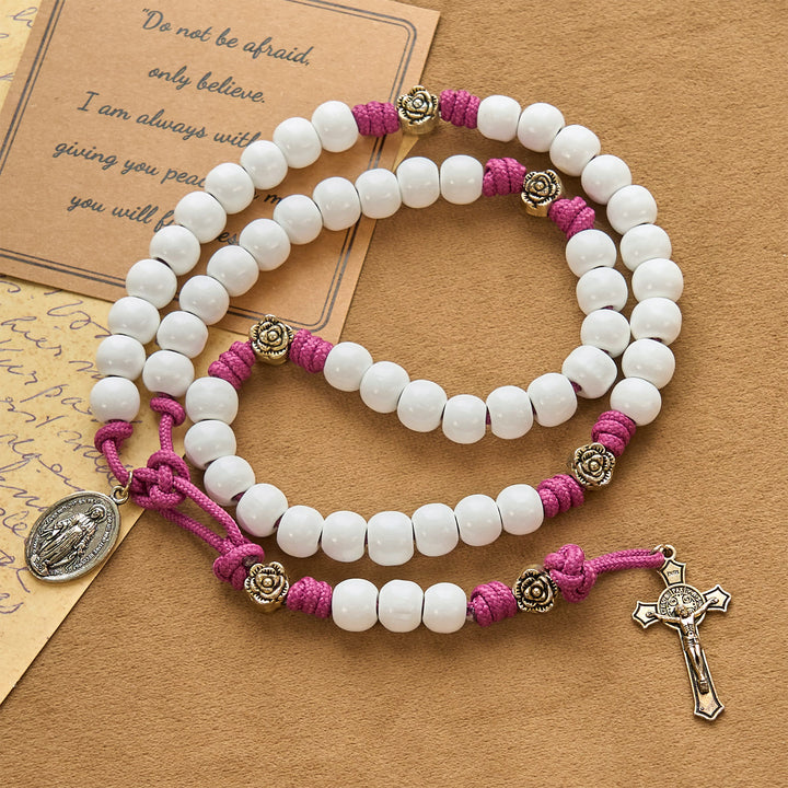 Christianartworkshop Grace - Infused Rosary: Handmade White Bead Rosary with Mary's Medal and Floral Accents - Miraculous Medal & Cross - image 0