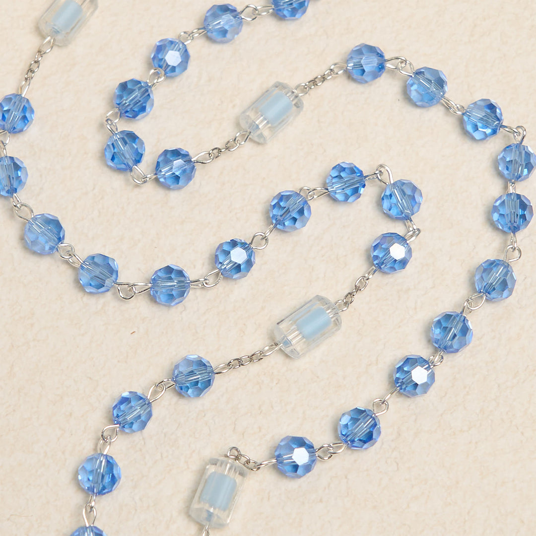 Christianartworkshop Handmade Crucifix Blue Crystal & Glass Our Lady Beads Divine Grace Rosary - image 4