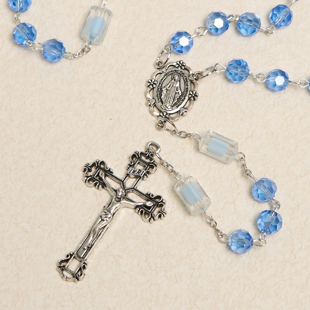 Christianartworkshop Handmade Crucifix Blue Crystal & Glass Our Lady Beads Divine Grace Rosary - image 3