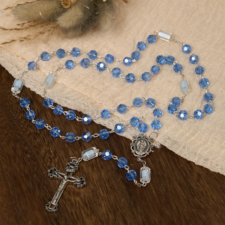 Christianartworkshop Handmade Crucifix Blue Crystal & Glass Our Lady Beads Divine Grace Rosary - image 2
