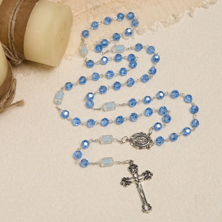 Christianartworkshop Handmade Crucifix Blue Crystal & Glass Our Lady Beads Divine Grace Rosary - image 5