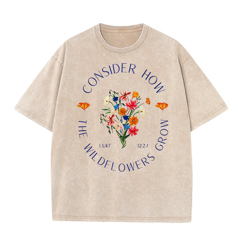 Christianartworkshop "Consider How The Wildflowers Grow" Unisex Washed T-Shirt - Apricot - 5XL - image 7