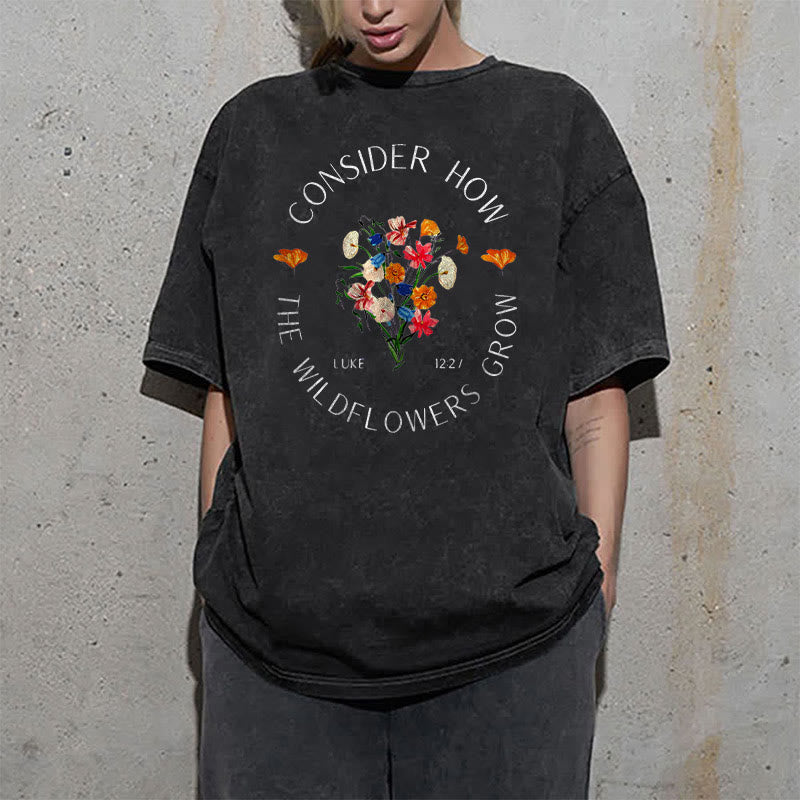Christianartworkshop "Consider How The Wildflowers Grow" Unisex Washed T-Shirt - image 10