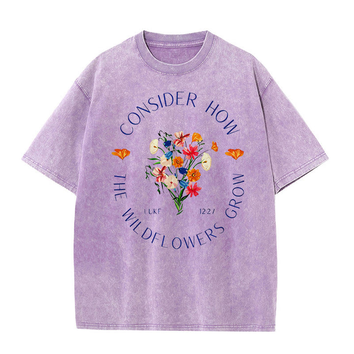 Christianartworkshop "Consider How The Wildflowers Grow" Unisex Washed T-Shirt - Purple - 5XL - image 8