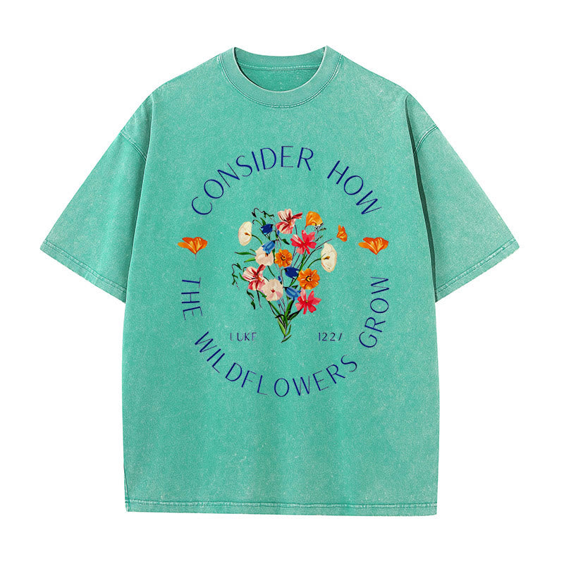 Christianartworkshop "Consider How The Wildflowers Grow" Unisex Washed T-Shirt - Green - 5XL - image 9