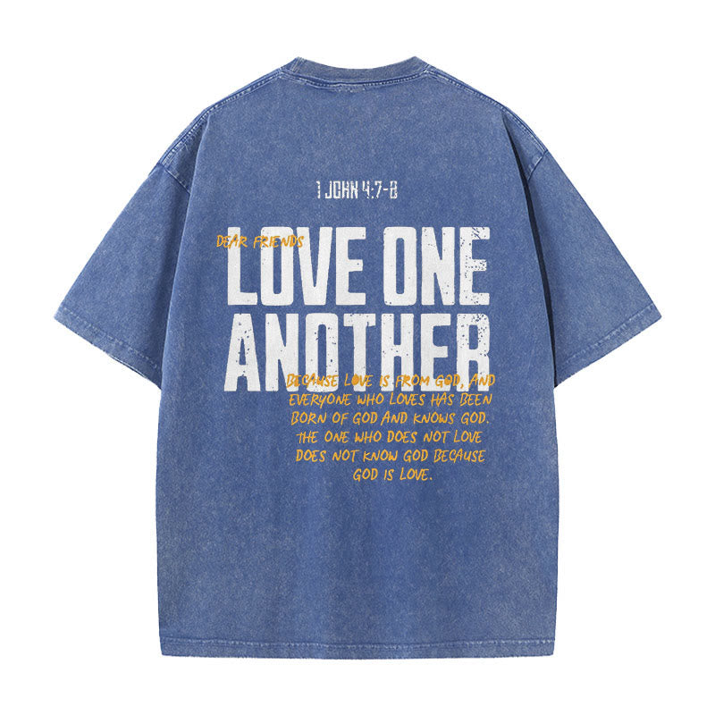 Christianartworkshop Love One Another Unisex Washed T-Shirt - Blue - 5XL - image 3