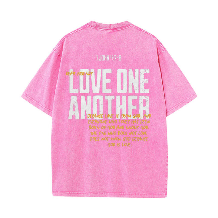 Christianartworkshop Love One Another Unisex Washed T-Shirt - Pink - 5XL - image 11