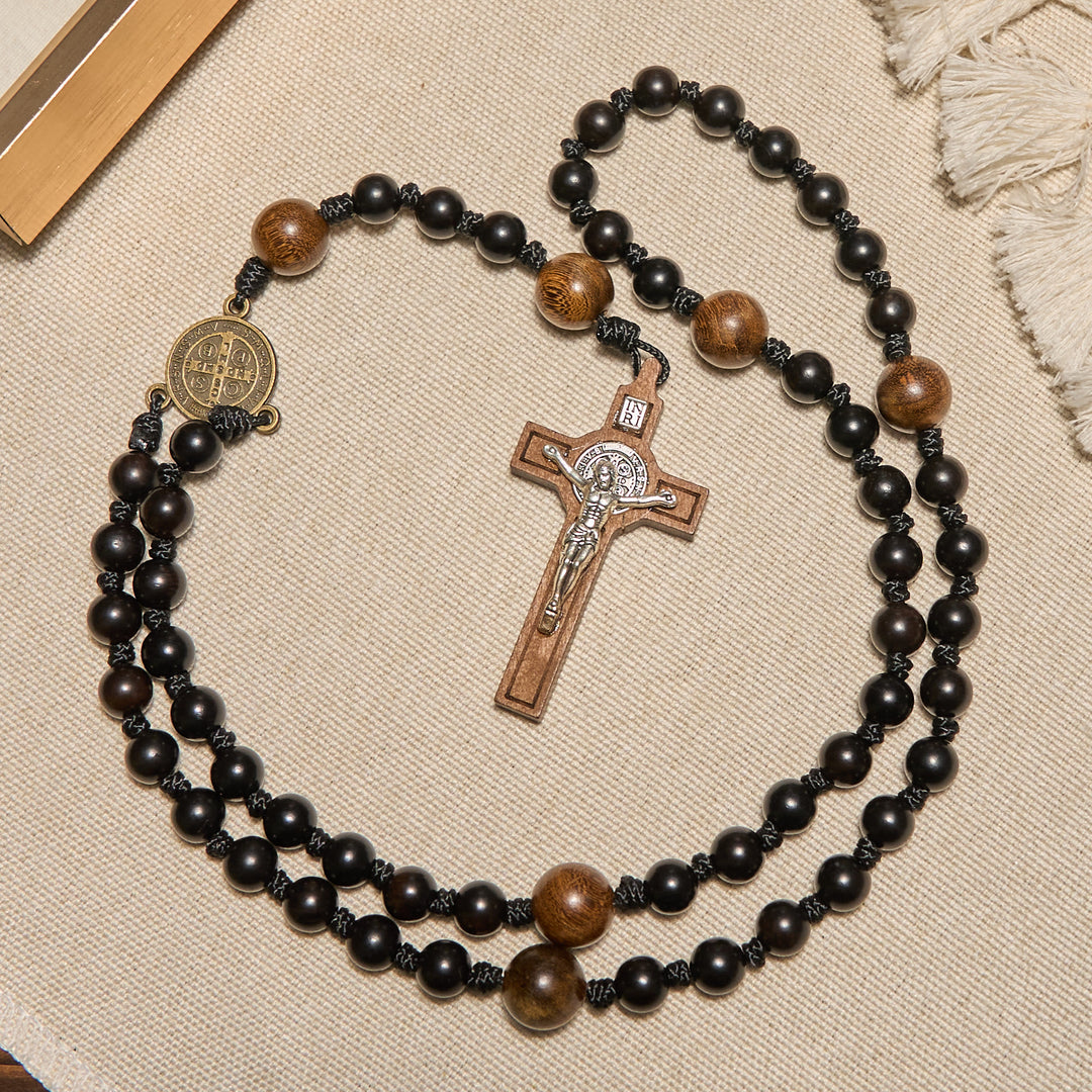 Christianartworkshop St. Benedict Medal & Crucifix of Black Wooden Round Beads Blessed Devotion Rosary - image 10