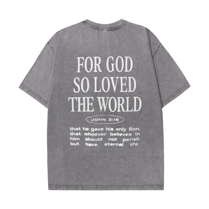 Christianartworkshop "For God So Loved the World" Unisex Washed T-Shirt - Grey - 5XL - image 5