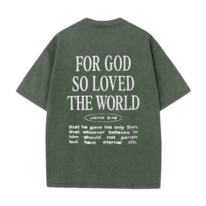 Christianartworkshop "For God So Loved the World" Unisex Washed T-Shirt - Army Green - 5XL - image 7