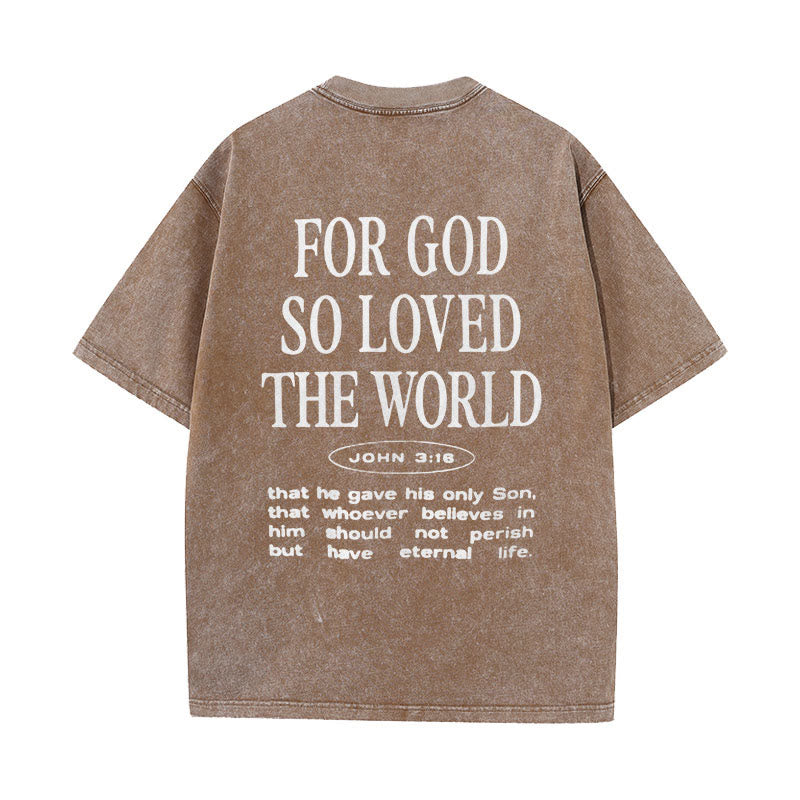 Christianartworkshop "For God So Loved the World" Unisex Washed T-Shirt - Coffee - 5XL - image 9
