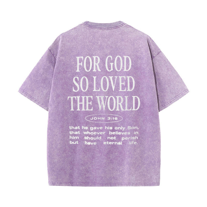 Christianartworkshop "For God So Loved the World" Unisex Washed T-Shirt - Purple - 5XL - image 15