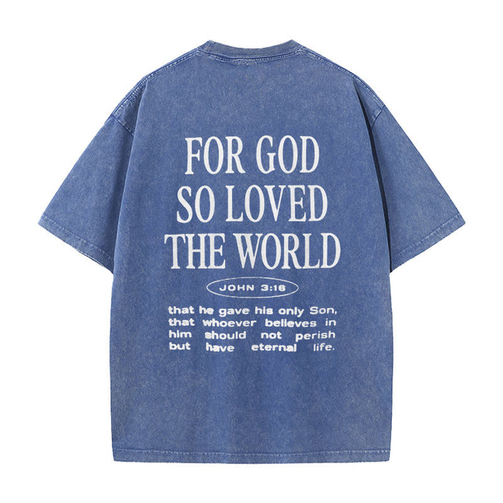 Christianartworkshop "For God So Loved the World" Unisex Washed T-Shirt - Blue - 5XL - image 3