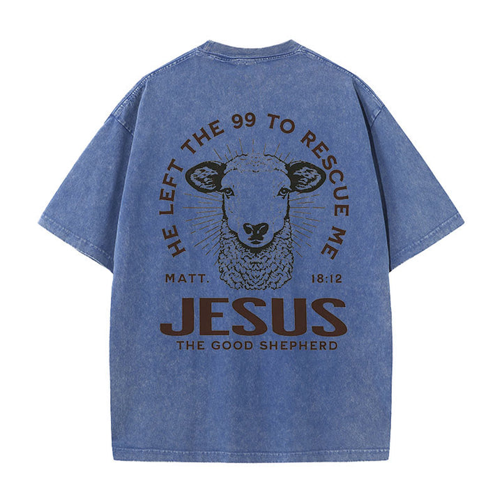 Christianartworkshop "He Left The 99 To Rescue Me" Unisex Washed T-Shirt - Blue - 5XL - image 3