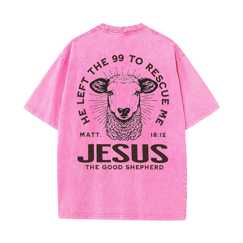 Christianartworkshop "He Left The 99 To Rescue Me" Unisex Washed T-Shirt - Pink - 5XL - image 10
