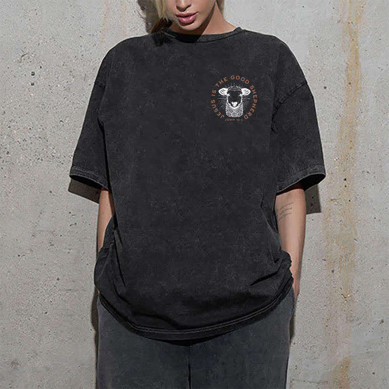 Christianartworkshop "He Left The 99 To Rescue Me" Unisex Washed T-Shirt - image 18