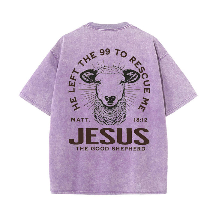 Christianartworkshop "He Left The 99 To Rescue Me" Unisex Washed T-Shirt - Purple - 5XL - image 14