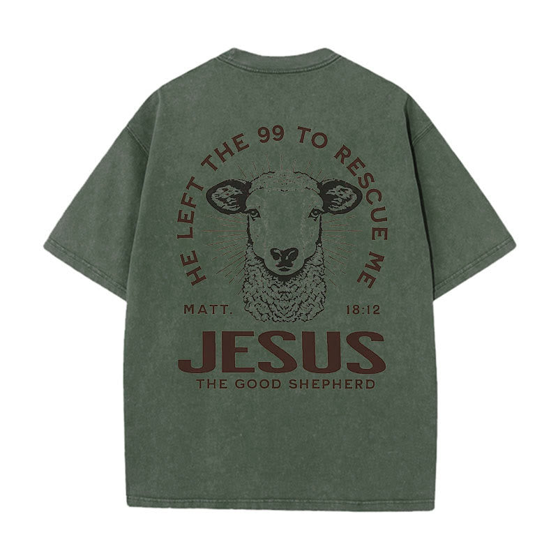 Christianartworkshop "He Left The 99 To Rescue Me" Unisex Washed T-Shirt - Army Green - 5XL - image 6