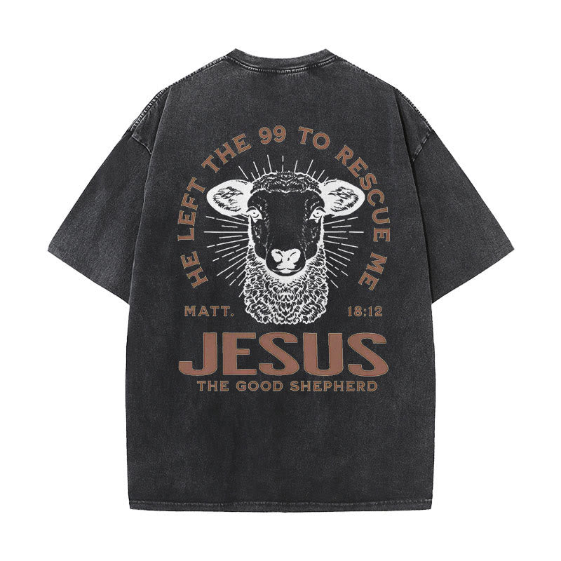 Christianartworkshop "He Left The 99 To Rescue Me" Unisex Washed T-Shirt - Black - 5XL - image 1