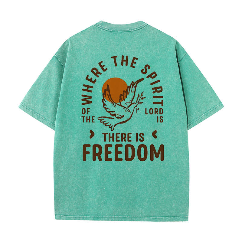 Christianartworkshop Spirit of the Lord and Freedom Unisex Washed T-Shirt - Green - 5XL - image 1