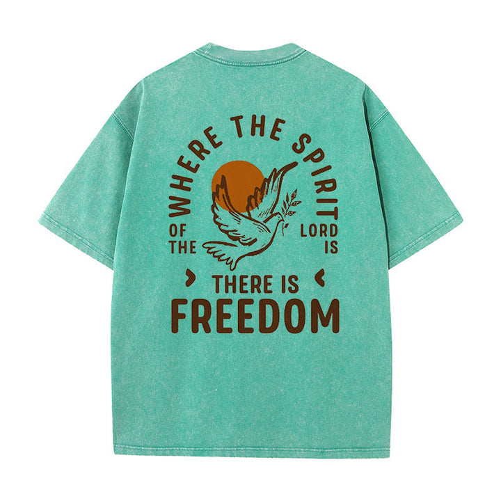 Christianartworkshop Spirit of the Lord and Freedom Unisex Washed T-Shirt - Green - 5XL - image 1