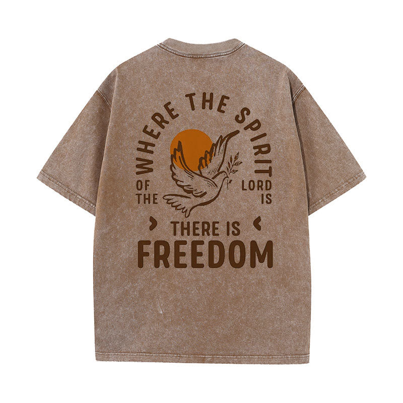 Christianartworkshop Spirit of the Lord and Freedom Unisex Washed T-Shirt - Coffee - 5XL - image 16