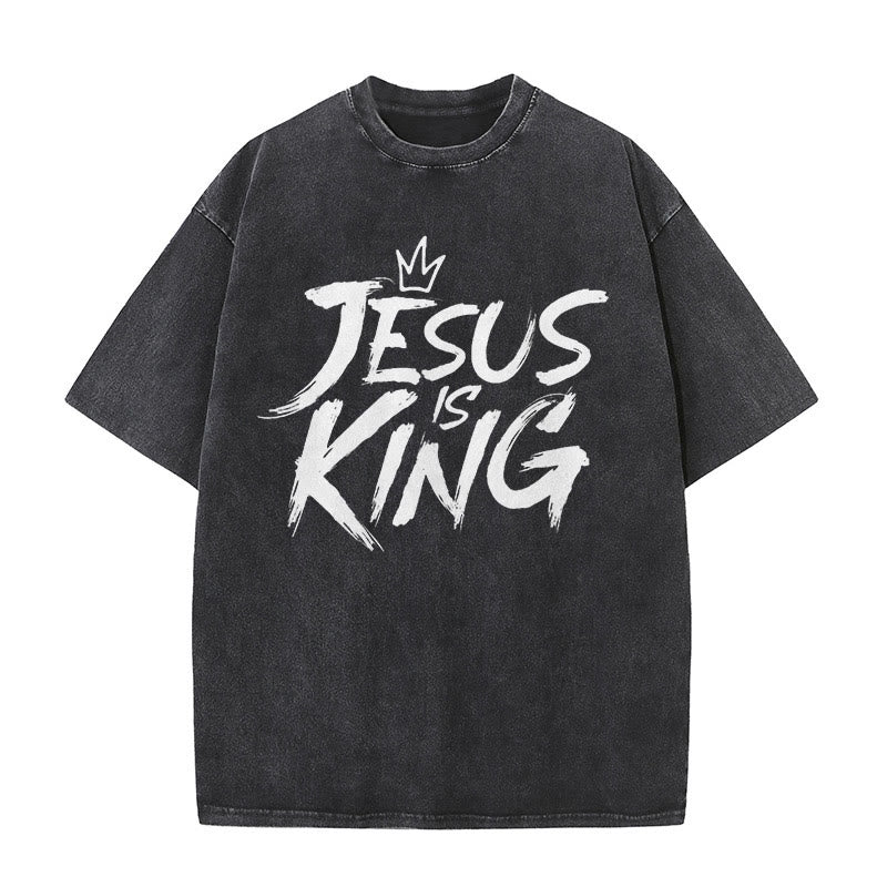 Christianartworkshop Jesus Is King Unisex Washed T-Shirt - Black - 5XL - image 1