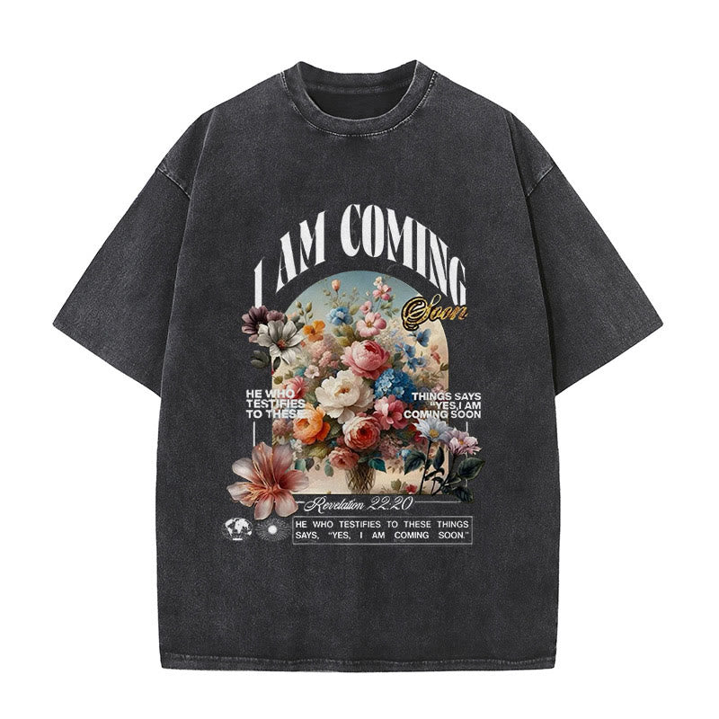 Christianartworkshop I Am Coming Soon Unisex Washed T-Shirt - Black - 5XL - image 1