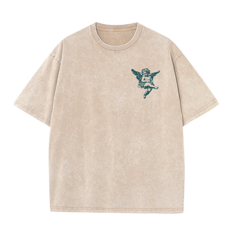 Christianartworkshop Inspired Blessed T-Shirt with Cherub Design Unisex Washed T-Shirt - image 2