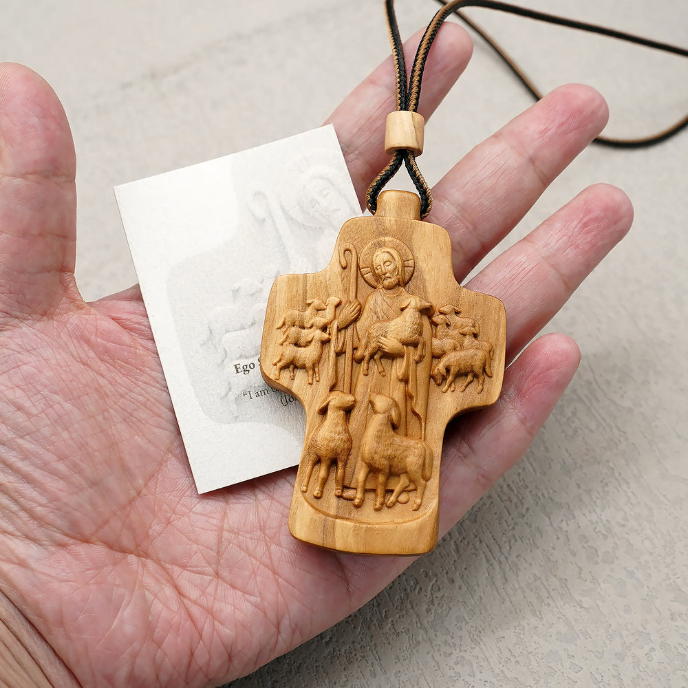 Christianartworkshop Handmade Good Shepherd Jesus With Wood Cross Necklace: A Symbol of Faith and Craftsmanship - image 1