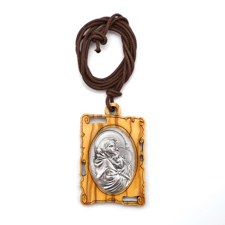 Christianartworkshop Olive Wood & Metal Virgin Mary Pendant Necklace: A Timeless Devotional Keepsake